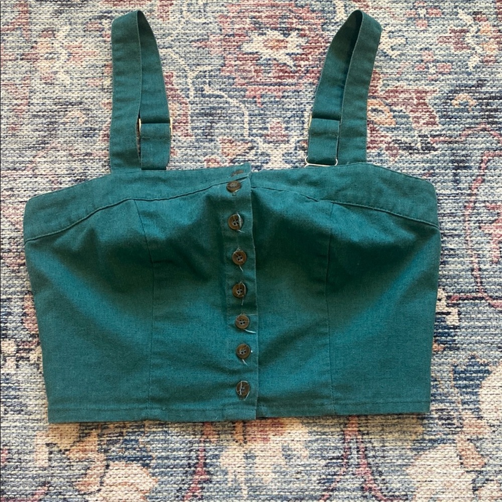 Sky and Sparrow Blue Sleeveless Crop Bustier Tank Top